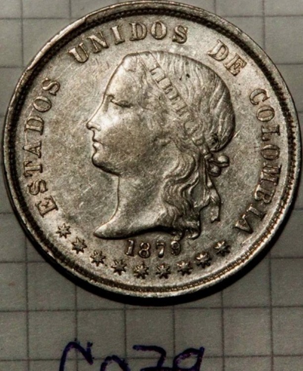 1879 コロンビア シルバー 50 センタボス リベルタ ボゴタ チョイス 未流通キー地金