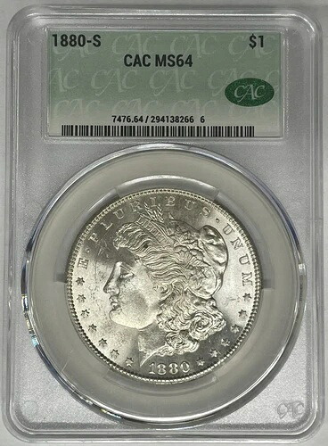 1880-S モルガン銀貨 CAC MS 64
