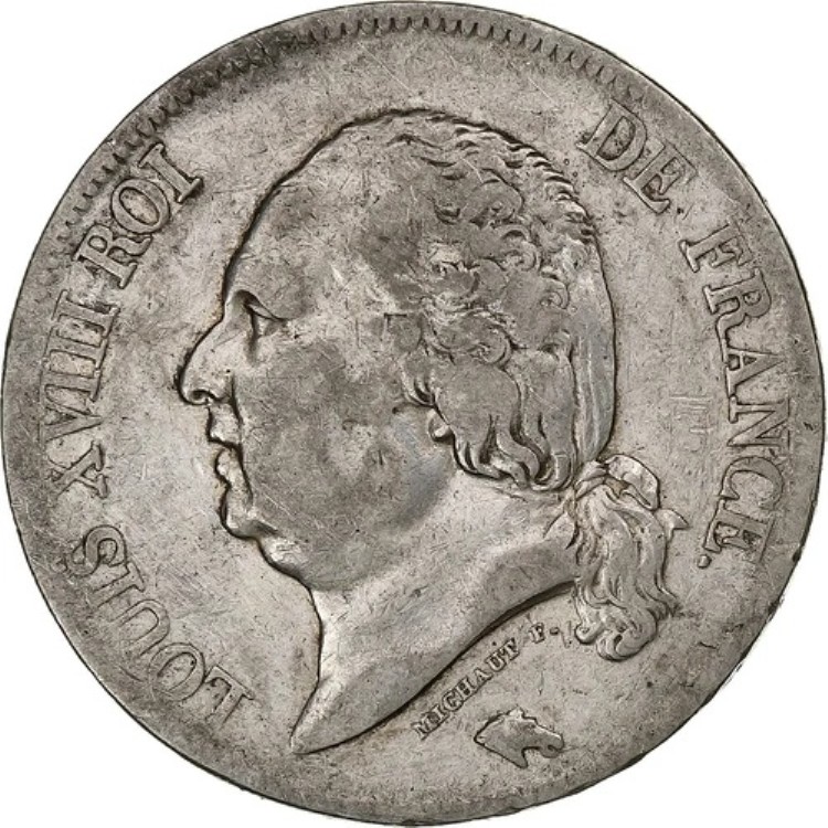 [#1307715] フランス、ルイ18世、5フラン、1821年、リール、銀貨、VF、ガドゥリー:614
