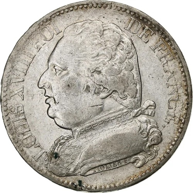 [#133129] フランス、ルイ18世、5フラン、1814年、バイヨンヌ、銀貨、EF、ガドゥリー:591｜WORLD RESOURCE【KING店】