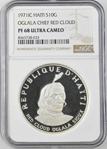 1971年 ハイチ シルバー 10グールド NGC PF-68 オグララ チーフ レッドクラウド