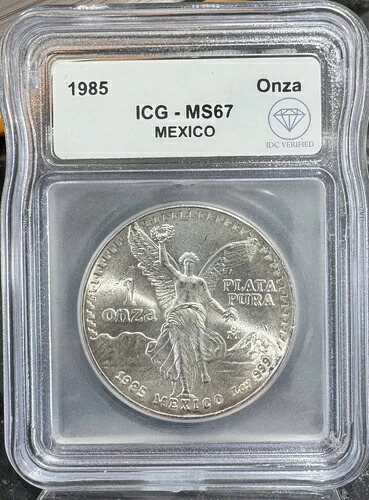 1985年 メキシコ 1オンザ シルバー リベルタッド ICG MS67 - IDC 検証済み