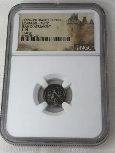 フランス、ロレーヌ・メッツ。ジャン・ダプレモン、1224-1238。シルバーデニール NGC F15