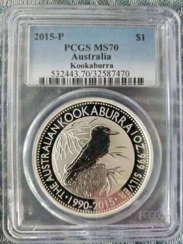 2015 P オーストラリア クッカブラ PCGS MS70 シルバー コイン、入手困難なブルー ラベル!