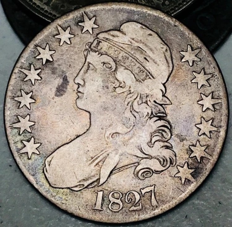 1827年 キャップドバスト ハーフダラー 50セント スクエアベース 90%銀貨 CC21948｜WORLD RESOURCE【KING店】
