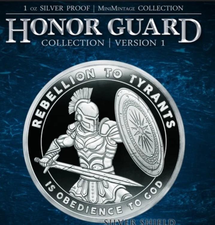 Honor Guard バージョン 1 - 1 オンス .999 純銀シールド プルーフ MINIMINTAGE Rebellion
