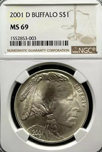 2001-D バッファロー記念銀貨 $1 NGC MS 69
