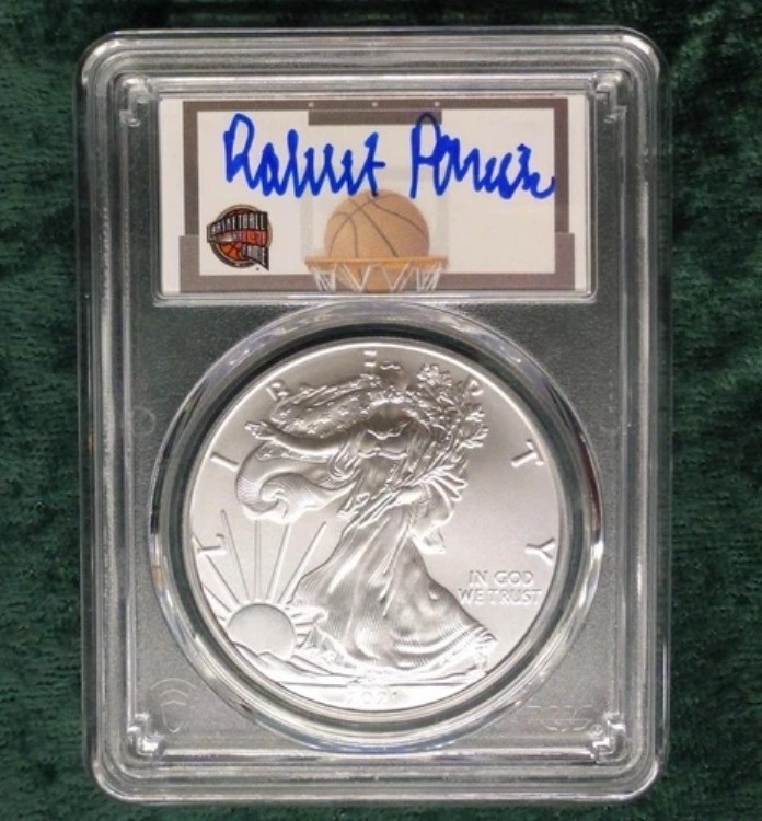 2021 PCGS MS70 シルバーイーグル $1 バスケットボール殿堂入り ロバート・パリッシュ 直筆サイン入り