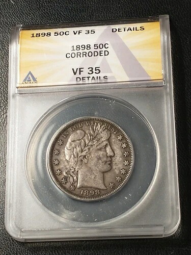 1898年製シルバーバーバーハーフドル、ANACS VF 35 細部腐食あり