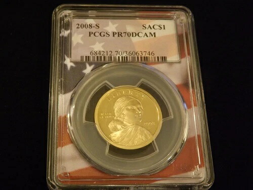 2008-S $1 サカガウィア フラグ ラベル PCGS PR 70 DCAM