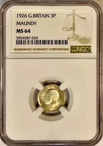 「マウンディ」グレートブリテン銀貨 1926年 イングランド ジョージ5世 3ペンス NGC MS64