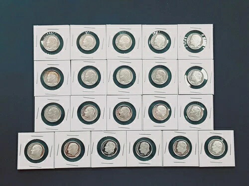 1992年 - 2012年 90% シルバー プルーフ ルーズベルト ダイム セット ロット ラン! $2.10 FV! コイン 21 枚!