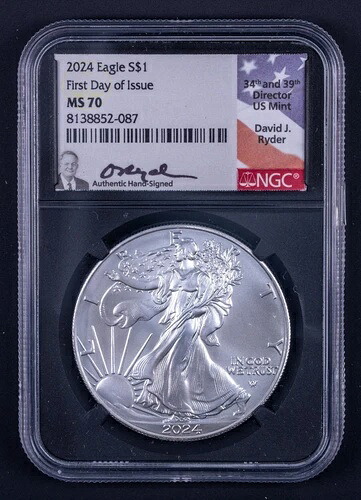 2024-W $1 1オンス シルバーイーグル NGC MS70 発行初日 ライダーサイン入り DCB087｜WORLD RESOURCE【KING店】