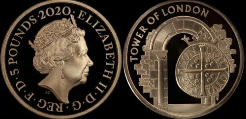2020年 ロンドン塔 ロングクロス ペニー銀貨 5ポンド