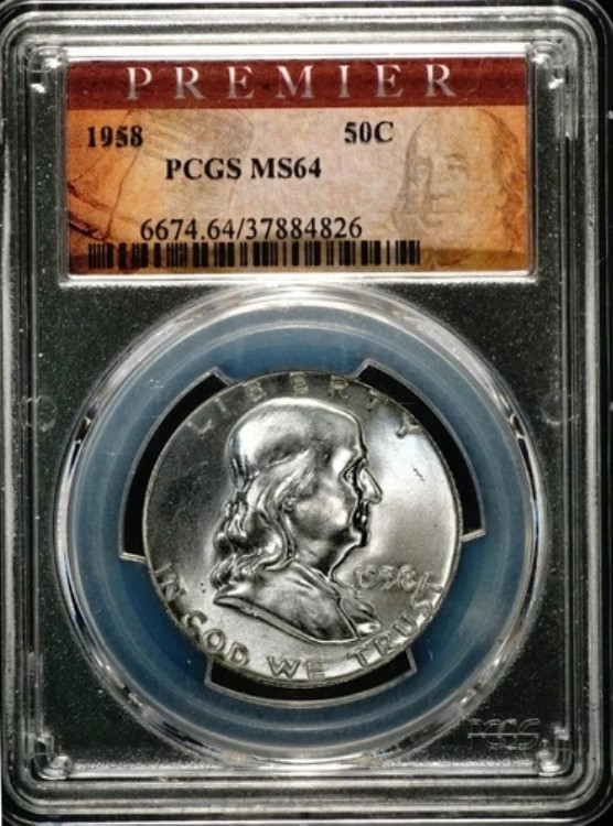 1958年フランクリン・ハーフダラー銀貨、PCGS MS64、タイプ2リバース、ホワイト、ローポップ、826