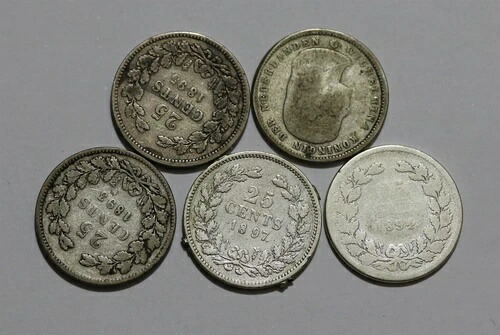 ?? ???? オランダ 25セント 1892/93/94/95/97 すべて銀貨 B50 ZJ43