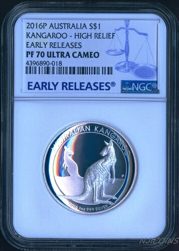 2016年 P オーストラリア ハイリリーフ 1オンス シルバー カンガルー 1ドルコイン NGC PF70 UC ER + OGP｜WORLD RESOURCE【KING店】 67,760円