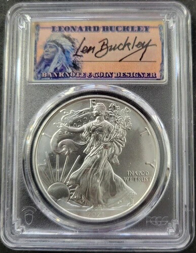 2021 シルバーイーグル PCGS MS70 レン・バックリー 初日発行 FDI ラベル タイプ 1 T1