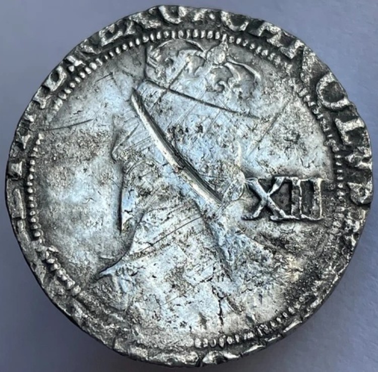 1643-4年 チャールズ1世（1世） 銀槌目シリング 1643-4年 mm P 括弧内 タワーミント
