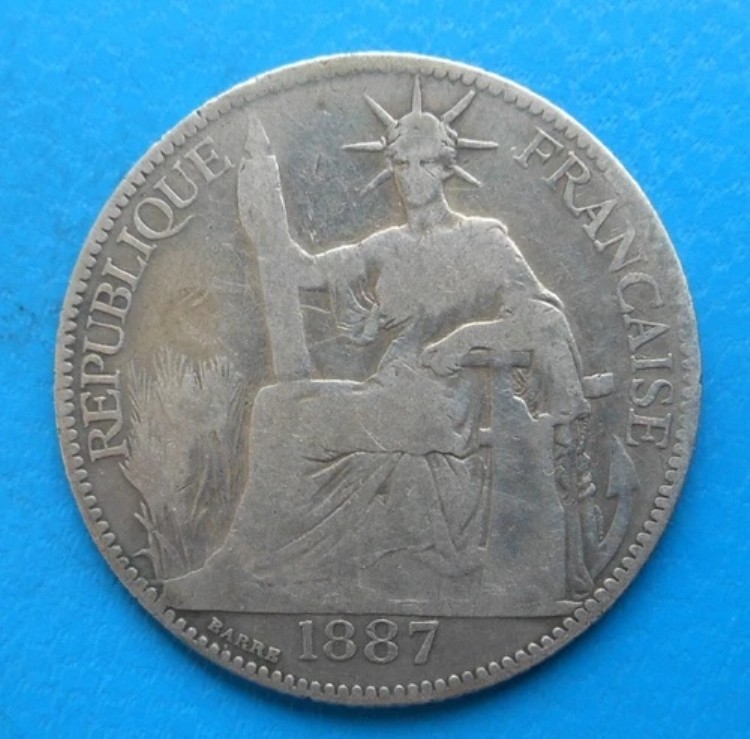 インドシナ フランス領インドシナ 20 セント 銀貨 1887 Lec.189 Km 3 希少!