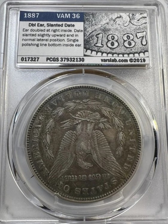 1887年 モルガン・ダラー VAM 36 ダブルイヤー スラント デイト PCGS XF40 VSS画像