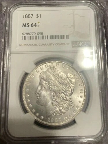 1887 年 モルガン シルバー ダラー - NGC MS64 $1 美しい白いコイン!