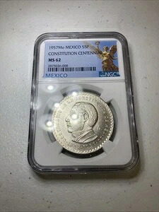 1957 年 メキシコ シルバー ペソ 憲法 100 周年記念 NGC MS 62!
