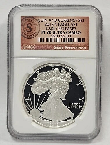 2012 S プルーフ シルバー イーグル NGC PF70 ウルトラカメオ ER コイン＆通貨セット RM155