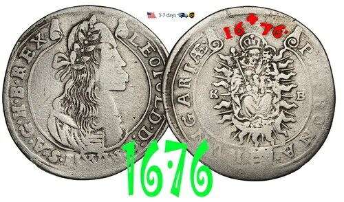 ハンガリー 15クロイツァー 1676 ハプスブルク家 レオポルト1世 銀貨 #31538