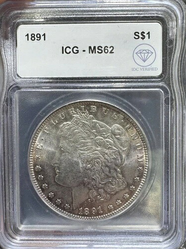 1891年 モルガン銀貨 ICG MS-62 IDC 検証済み
