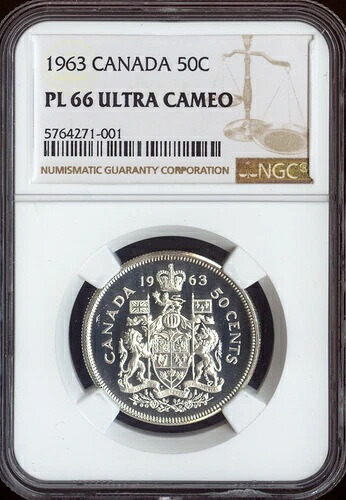 1963年カナダ銀貨50セント NGC PL66 ウルトラカメオ - 高品質
