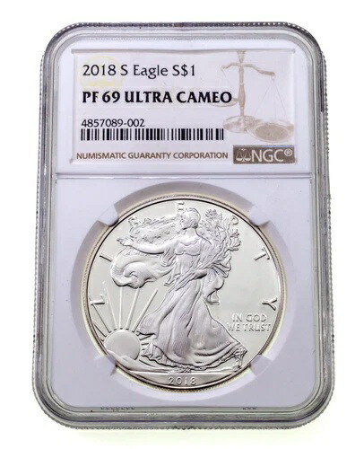 2018-S S$1 シルバー アメリカンイーグル プルーフ、NGC により PF69 ウルトラカメオと評価 67,760円
