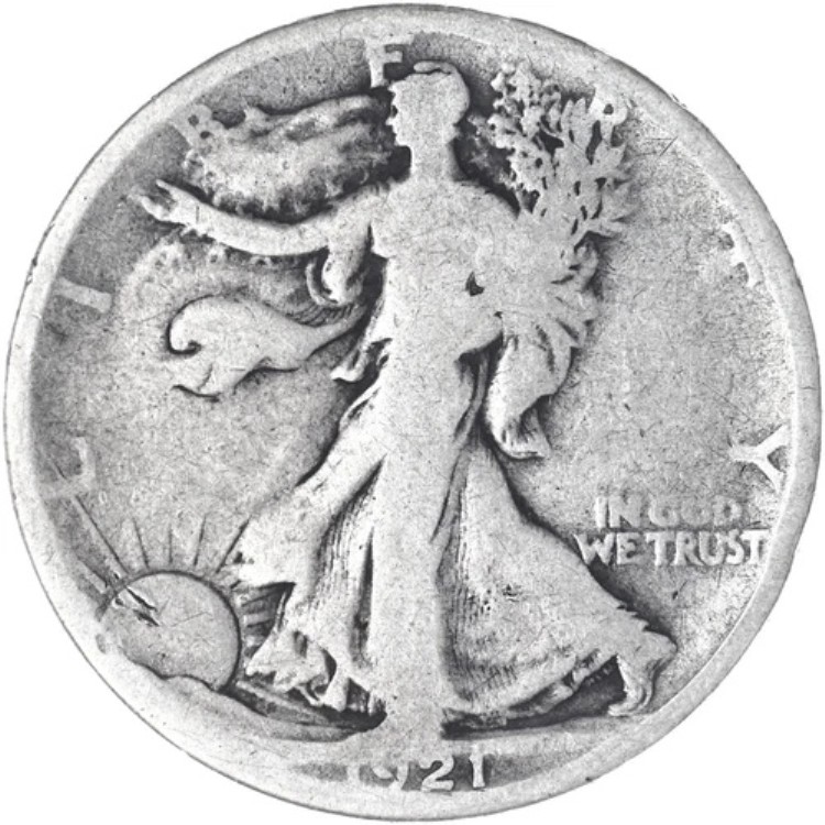 1921年 S ウォーキング・リバティ・ハーフドル 90% 銀貨 良好 GD 写真参照 X781