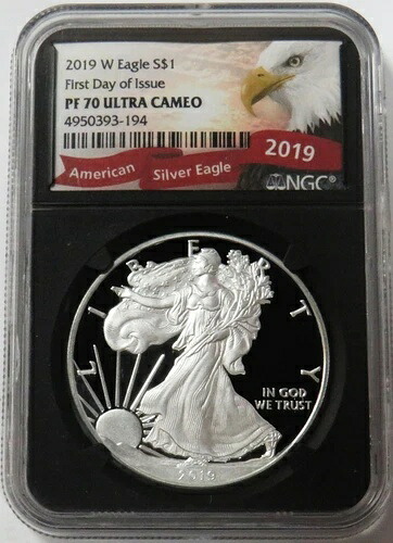 2019 W プルーフ アメリカン シルバー イーグル $1 初日 1オンス コイン NGC PF 70 UC FDOI｜WORLD RESOURCE【KING店】