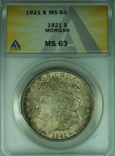 1921年 モルガン銀貨 S$1 ANACS MS-63 トーン