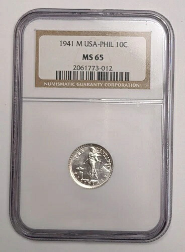 1941 M USA - フィリピン シルバー 10 センタボス ~ NGC MS65