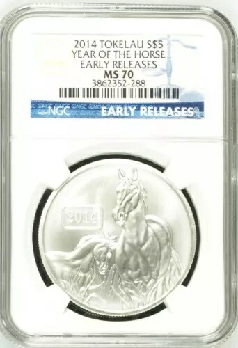 2014年 午年 トケラウ 5ドル 早期リリース NGC MS70 1オンス .999 シルバー 89,540円
