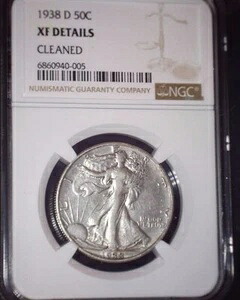 1938-D ウォーキング・リバティ・フィフティ・セント、NGC XF。キー・デート