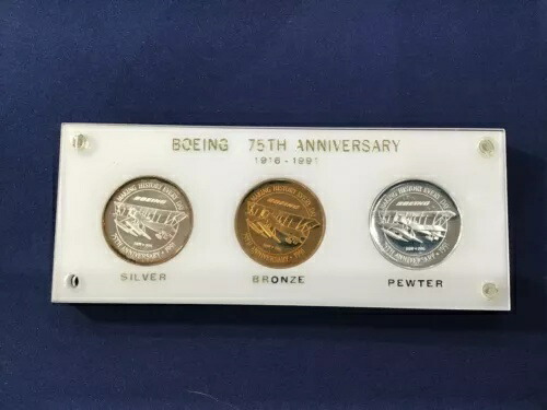 1991年 ボーイング 1916 白黒 75周年記念コイン クラブ ブロンズ ピューター シルバー セット E0155