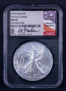 2025-W $1 1オンス シルバーイーグル NGC MS70 発行初日 Gaudioso サイン入り DCB030