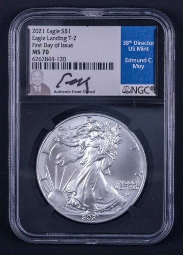 2021年 1ドル 1オンス シルバーイーグル T2 NGC MS70 発行初日 Moy サイン入り DCB120 89,540円