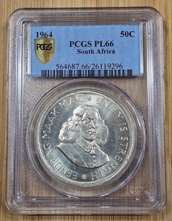 1964年南アフリカ50セント銀貨 PCGS PL66 ゴールドシールド｜WORLD RESOURCE【KING店】