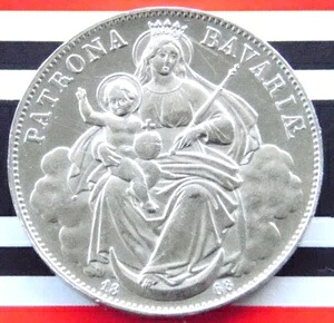 ターラー 1868 バイエルン ルートヴィヒ 2 世。マドンナ パトロナ ババリアエ ドイツ銀貨 +RARE｜WORLD RESOURCE【KING店】
