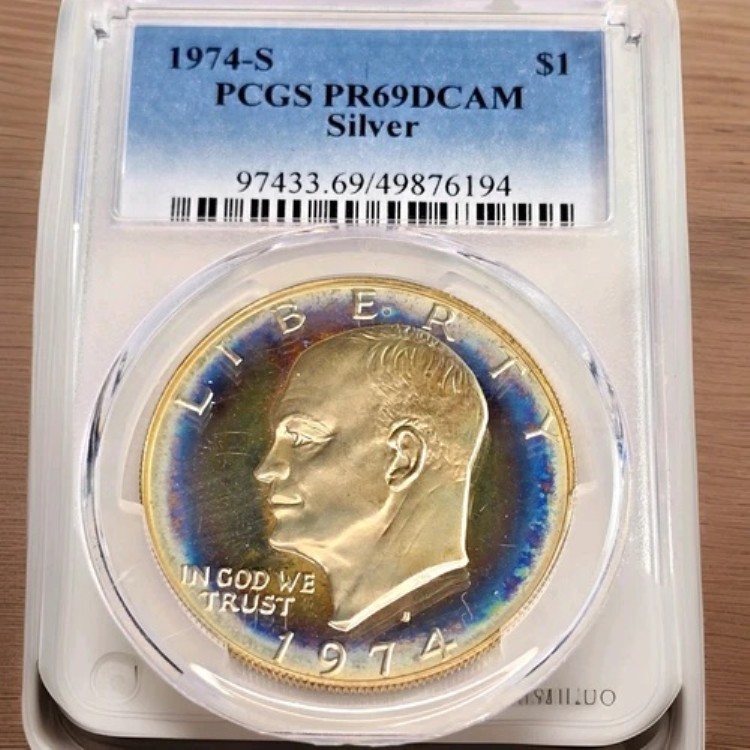 1974年 S アイゼンハワー銀貨、モンスター級のブルズアイ・トーニング！必見！ディープカメオ！｜WORLD RESOURCE【KING店】