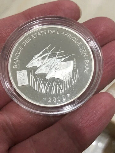 中央アフリカ諸国 2002年 1000フラン銀貨 プルーフ