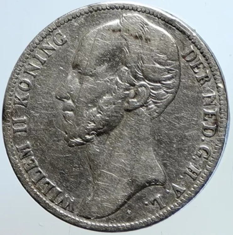1847年 オランダ国王ウィリアム2世の冠 アンティーク オールド シルバー グルデン コイン i113443｜WORLD RESOURCE【KING店】