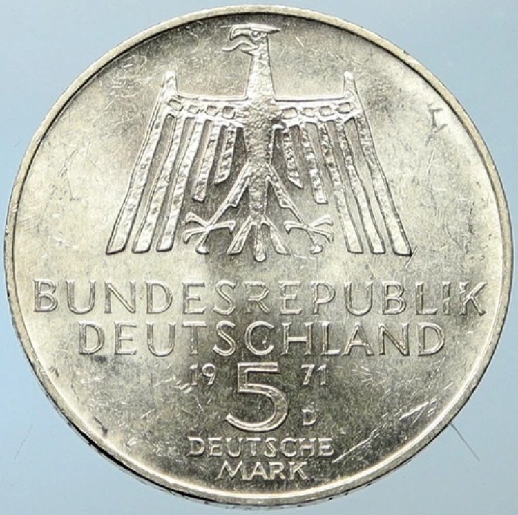1971D ドイツ ヴィンテージ アルブレヒト デューラー アーティスト BU 銀貨 ドイツ 5マルク i100250｜WORLD RESOURCE【KING店】