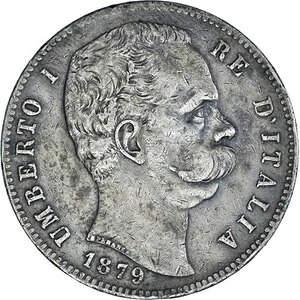 [#374022] コイン、イタリア、ウンベルト1世、5リラ、1879年、ローマ、AU、銀、KM:20｜WORLD RESOURCE【KING店】