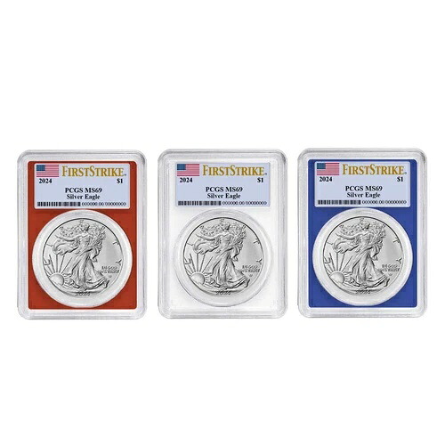 2024年 1ドル アメリカン シルバー イーグル 3点セット PCGS MS69 FS 旗ラベル 赤 白 青｜WORLD RESOURCE【KING店】