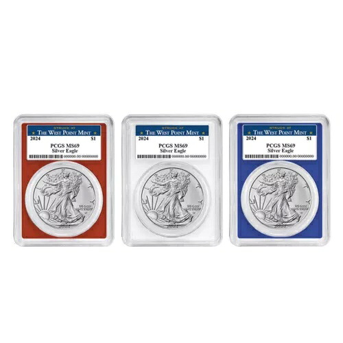 2024年 1ドル アメリカン シルバー イーグル 3点セット PCGS MS69 ウェストポイント ラベル 赤 白 青｜WORLD RESOURCE【KING店】